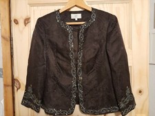 Stunning Cc Brown Silky Sequin Trim Jacket With Green Trim Size 10