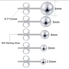 S925 Sterling Silver Round Ball Stud Earrings