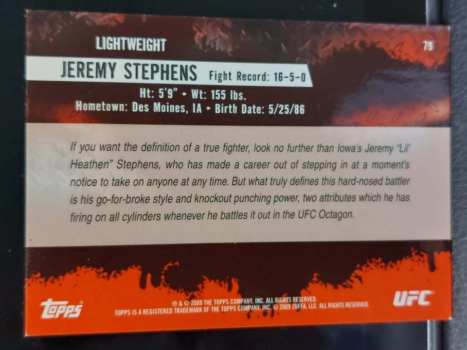 Jeremy Stephens #79 2009 Topps UFC Round 2 Thick Gold Parallel - Image 2 of 2