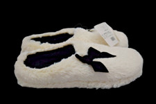 INC International Concepts Women's Soft Faux Fur Ivory Black Bow Slippers M 7-8