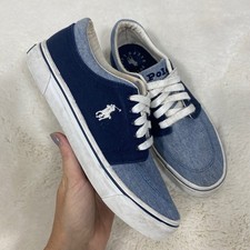 Ralph Lauren Kids Blue Canvas Sneakers Polo Player Logo Size 3