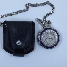 Franklin Mint Timber Wolf Pocket Watch International Wolf Center with Chain Case