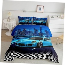 Race Car Comforter Set for Girls Boys Kids Size Blue Speed Full Multi 39