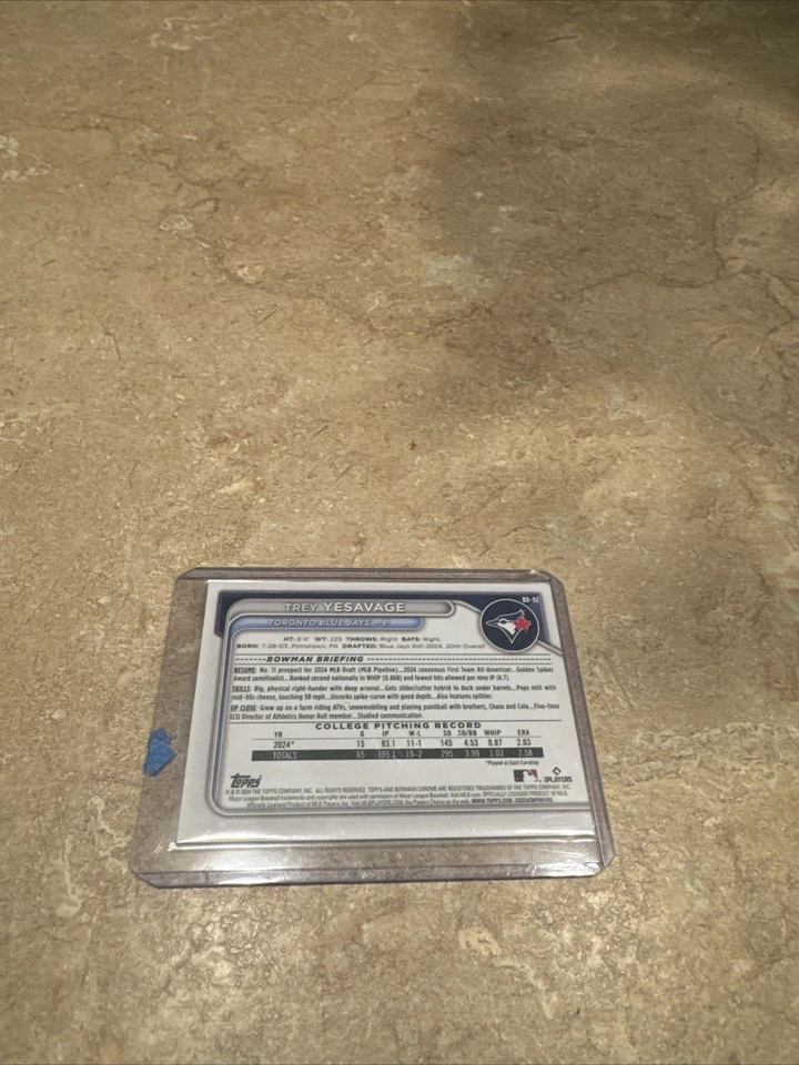 Trey Yesavage Signed 1 St Bowman Toronto Bluejays World Series - Image 2 of 2