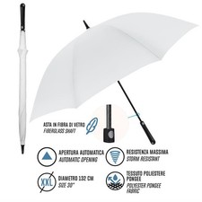 Ombrello Uomo Perletti Parasole Pioggia Lungo Golf Antivento Bianco