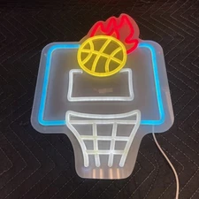 Basketball Hoop 11”x16” LED Neon Sign With Dimmer For Game Room, Man Cave, Bar