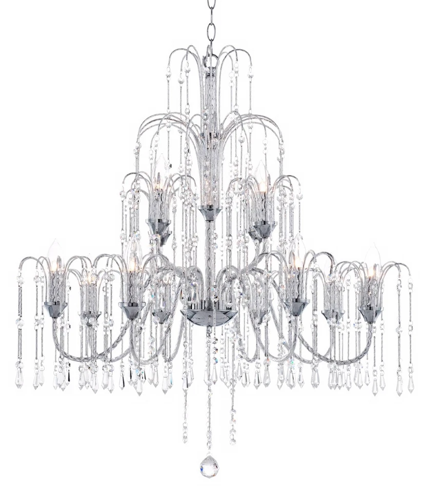 Candelabro Crystal Rain cromado 33" de largura rústico 12 luminária para sala de jantar - Imagem 3 de 4