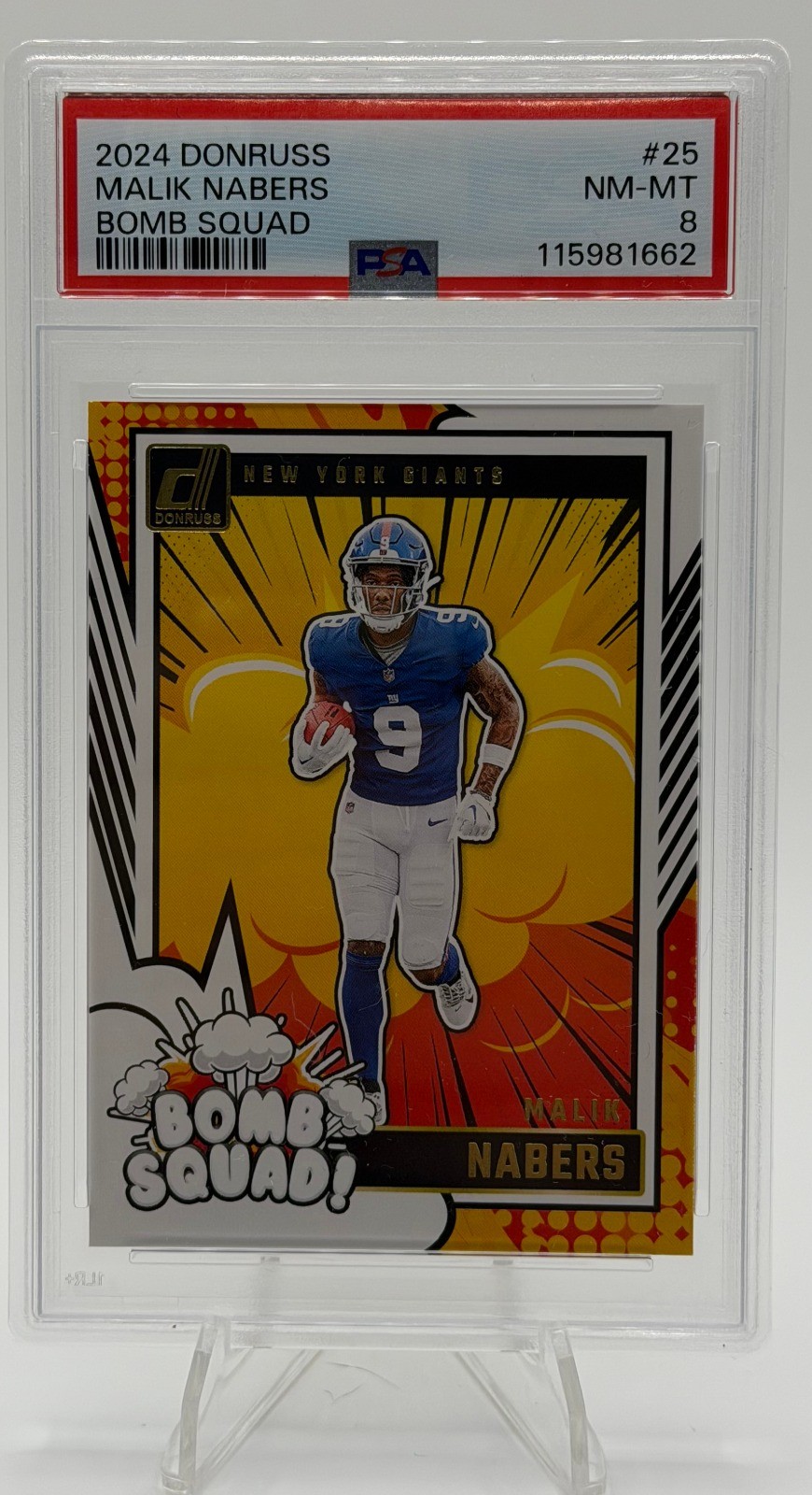 2024 Donruss Malik Nabers Bomb Squad #25 RC PSA 8 NM-MT Giants