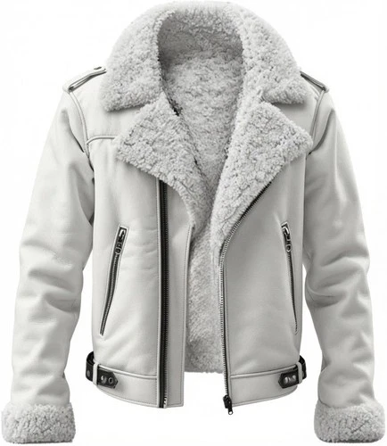 Men’s Genuine Sheepskin Shearling Aviator Bomber Leather Jacket winter fur Coat. - product listing photo