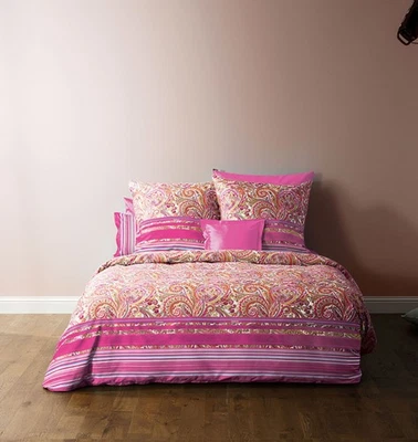 Bassetti Mako-Satin Bettwäsche 155x220 Noto P2 Fuxia Paisley Streifen pink orang - Bild 1 von 2