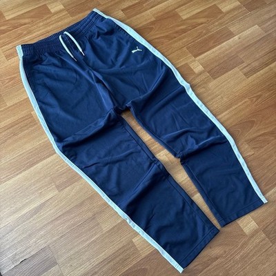 Puma Men's Size Large Navy Blue Track Pants with White Side Stripes