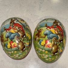 Antique German Paper Mache Easter Egg  Container Rabbit chick Egg Nest 5"x7"