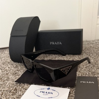PRADA Unisex Gold Square Sunglasses Milano Black Frame Black Lens (with box +)