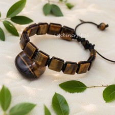 Natural Tiger Eye Protection Stone Beaded Braided Adjustable Unisex Bracelet