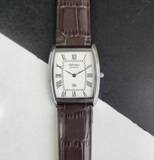Vintage Seiko Slim Tank Quartz Men White Dial Dress Watch-Free Shipping