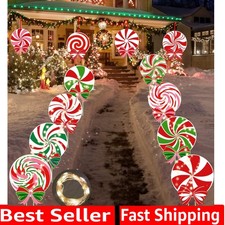 12 PCS Christmas Outdoor Yard Signs Candy Decorations Outdoor Peppermint LED ...