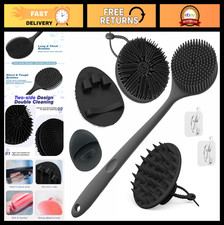 Silicone Back Scrubber Set - 5 PCS Exfoliating Body Scalp Massager with Hooks
