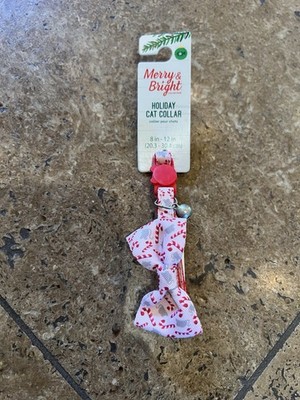 Merry And  Bright Holiday Cat Collar Red Pink Christmas Candy Cane 8-12''
