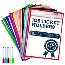 20 Colors Dry Erase Pockets Pack - Reusable Clear Plastic Sleeves  Heavy Dut...