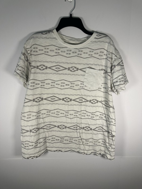 Aeropostale T-shirt Men Large Tribal AZTEC Print White Grey 100% Cotton.