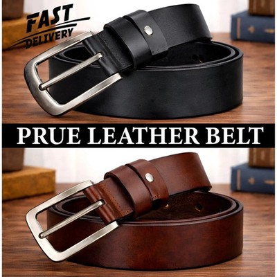 Mens Genuine Leather Belt Belts Real New Buckle For Trouser Jeans Black Brown