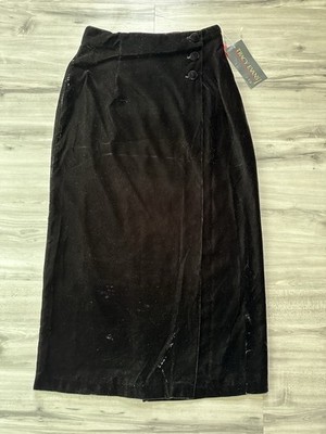 Tracy Evans Velvet Wrap Skirt Size 7 Black 26  Waist Lined Made In USA 1980s NEW