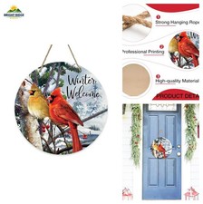 Winter Welcome Door Sign 12 Inch Wooden Cardinal Birds Holiday Decor