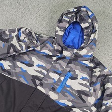 Eddie Bauer Ski Jacket Kids 10/12 Gray Blue Camo Hooded Insulated Snow Winter