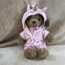 FAO Schwarz Bedtime Teddy Bear Unicorn Pink Bathrobe Gold Stuffed Plush 12"