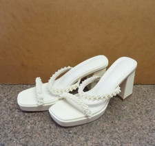 Women's Platform Chunky High Heels Sandals Square Open Toe Strappy Pearl Size 10
