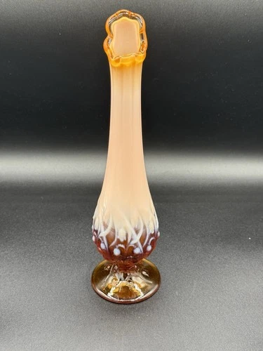 Fenton Cameo Opalescent Lily of the Valley Swung Glass Vase 10.25” UV Reactive