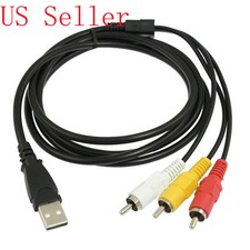 5Ft 1.5M USB A Male to 3 RCA Video Audio Data AV TV Adapter Cord 5 Feet Cable