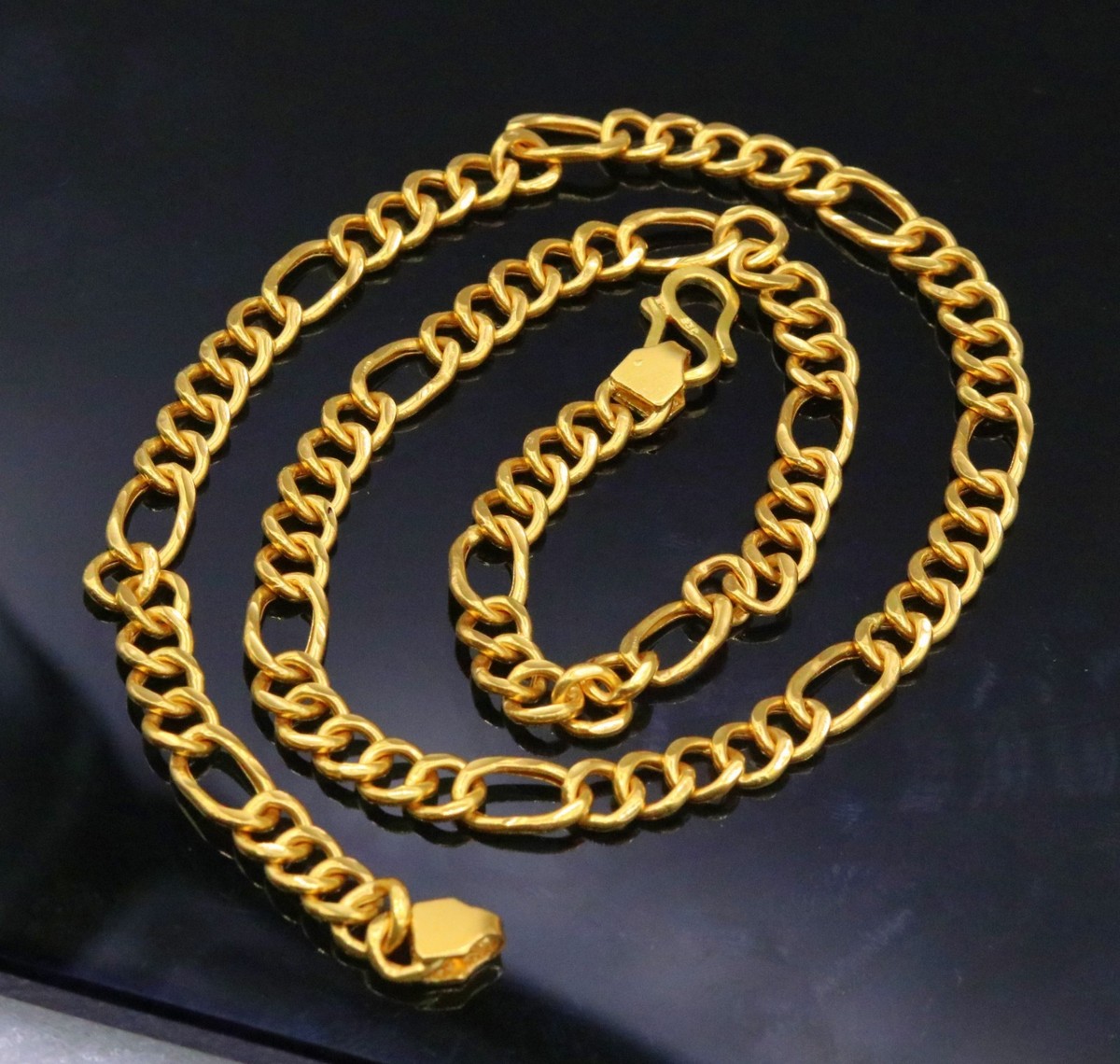 22K YELLOW GOLD GORGEOUS UNISEX 18 INCH FIGARO LINK CHAIN JEWELRY