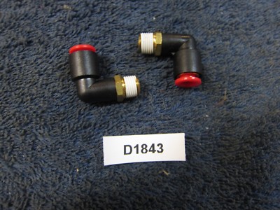 SMC - 1/4'' OD 1/8 NPT, PTC Tube Male Elbow BLACK (Lot of 2) inv D1843    