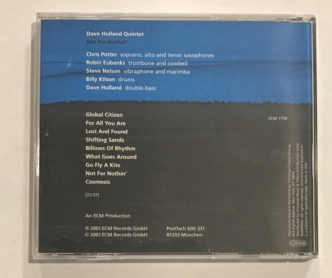 Dave Holland Quintet - Not For Nothin CD 2001 ECM Records Dave Holland Quintet - Not For Nothin CD 2001 ECM Records