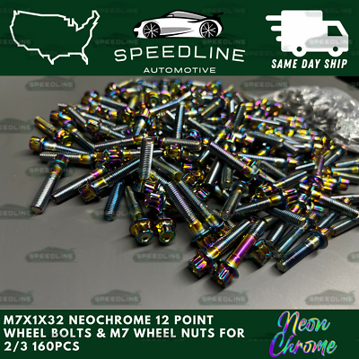 40-Piece M7x1.0x32 Neo Chrome Wheel Bolts & Nuts – 12-Point – For 2/3 Piece Wheels