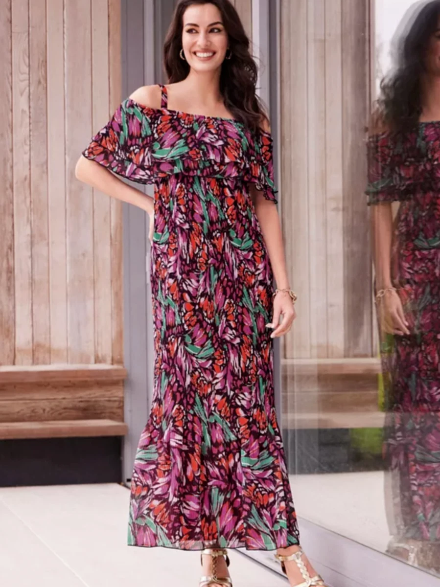 Feather print cheap maxi dress