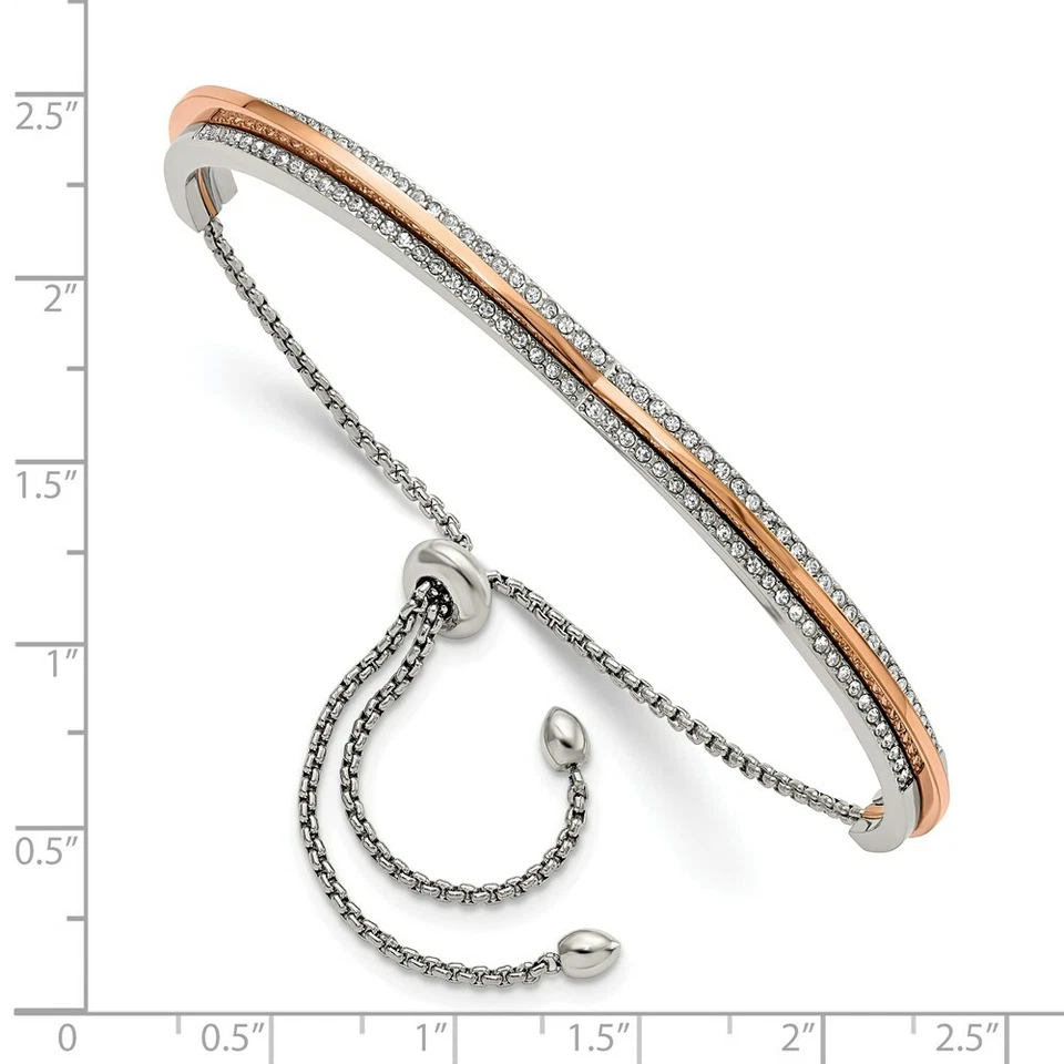 Pulsera Ajustable Acero Inoxidable Pulido Rosa IP con Corazón Swarovski Foto 2 de 3