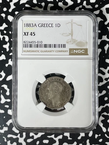 1883-A Greece 1 Drachma NGC XF45 Lot#G173 Silver! Scarce!