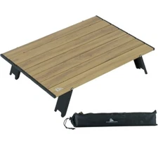 iClimb Ultralight Folding Aluminum Compact Mini Table L with Bag Wood Pattern