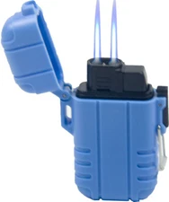 Double Jet Flame Refillable Butane Adjustable Waterproof Lighter Solid Neon