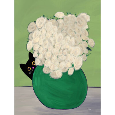 Vincent Van Gogh Style Vase of Flowers with Black Cat Huge Wall Art Poster Print