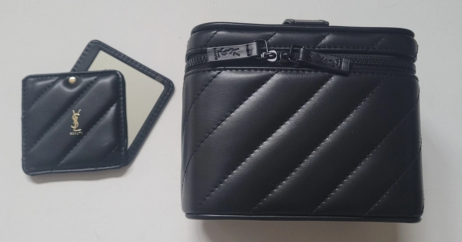 Yves Saint Laurent Beauty Black Chevron Vanity Case New Authentic