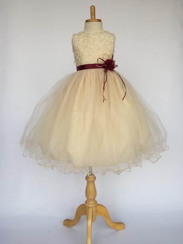 Floral Chiffon 2 Layer Tulle Flower Girl Dress Wedding Birthday Pageant Recital - Picture 15 of 25