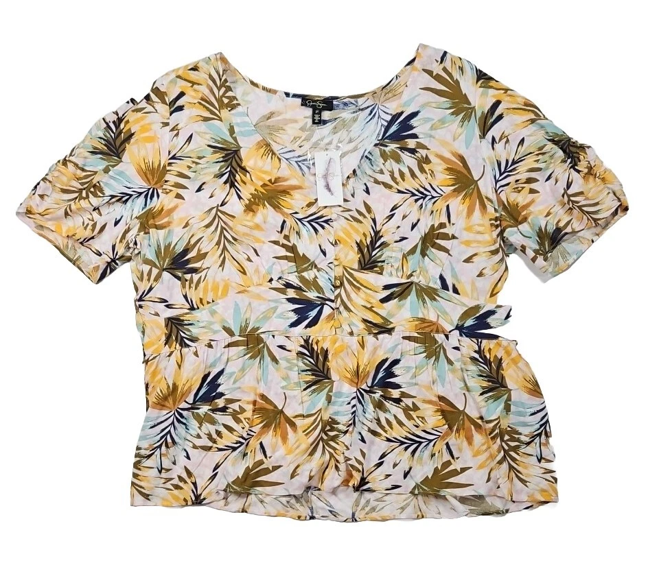 Blusa para mujer Jessica Simpson estampado tropical manga corta talla 3X nueva con etiquetas Foto 2 de 4