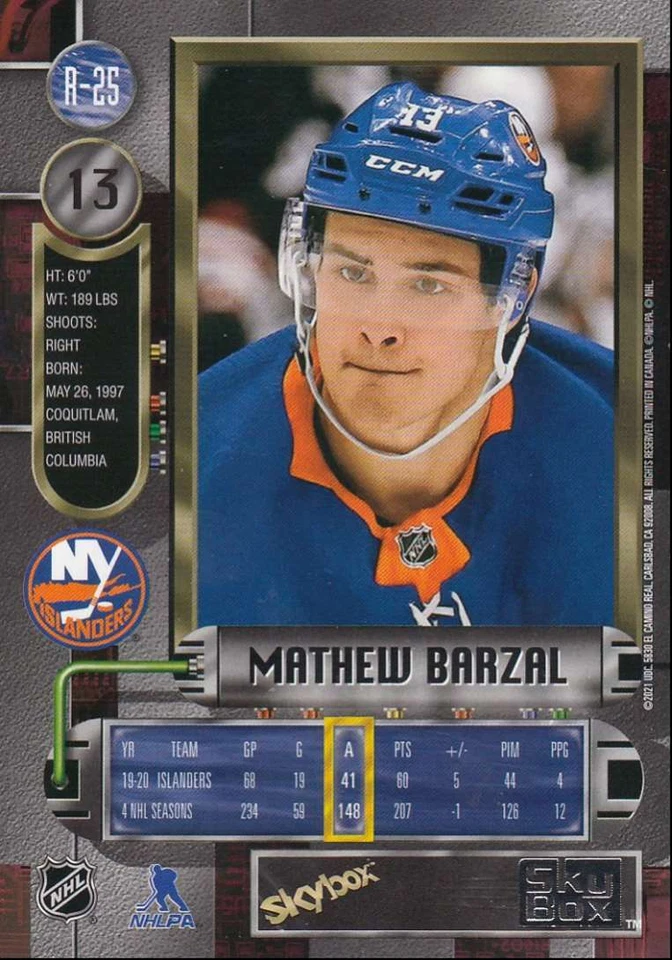 2020-21 Skybox Metal Universe 97-98 Retro Mathew Barzal New York Islanders #R-25 - Image 2 of 2