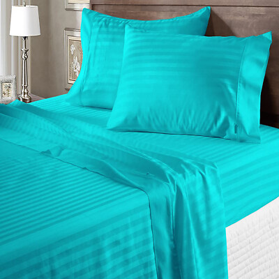 1000TC-1200TC Egyptian Cotton Sheet Collection Select Item Aqua Blue Stripes