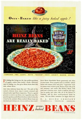 1932 Heinz Baked Beans Vintage Print Ad Oven Baked Like A Juicy Baked Apple