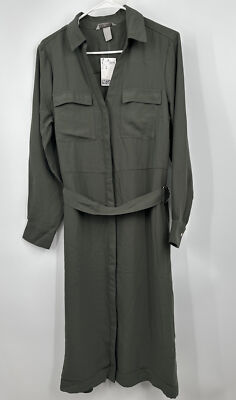dark green dress h&m H&M Dark Green Belted Dress Sz M NWT