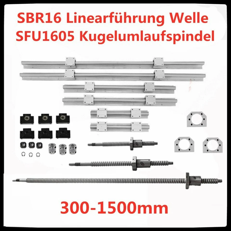 MARKENLOS SBR16 Linearführung Welle Set + SFU1605 Kugelumlaufspindel Set 300mm-1500mm CNC